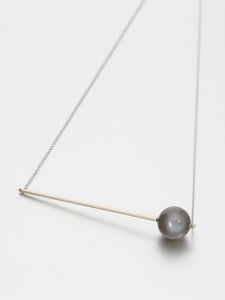 Abacus Moonstone Necklace, Yellow gold with dark stormy grey moonstone 12 mm