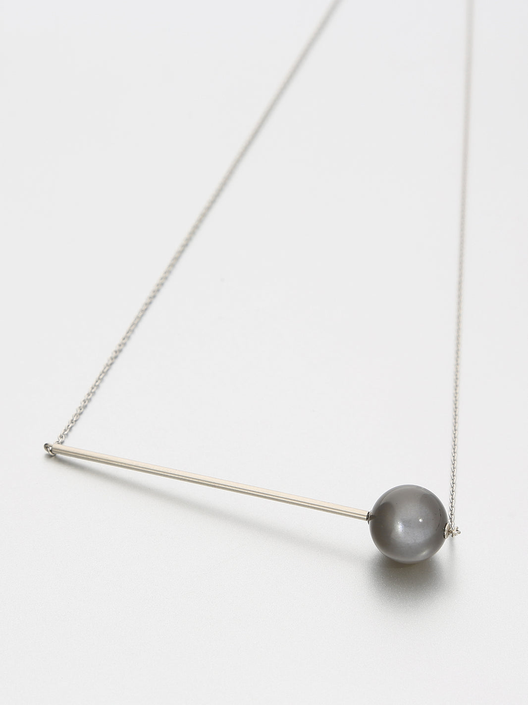 Abacus Moonstone Necklace, White gold with dark stormy grey moonstone 12 mm