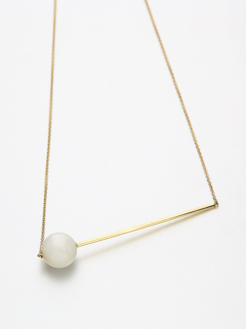 Abacus Moonstone Necklace, Yellow gold Full moon, white moonstone 12 mm